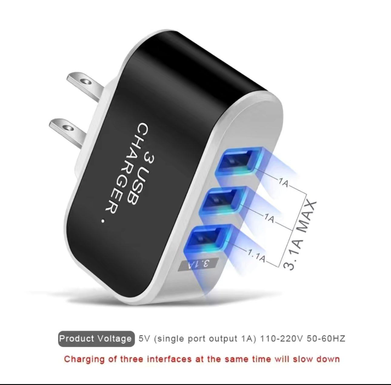 USB 3 Ports Black Wall Charger