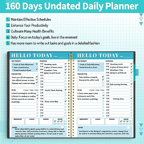 Navy Blue Undated Daily Planner with 160 Pages