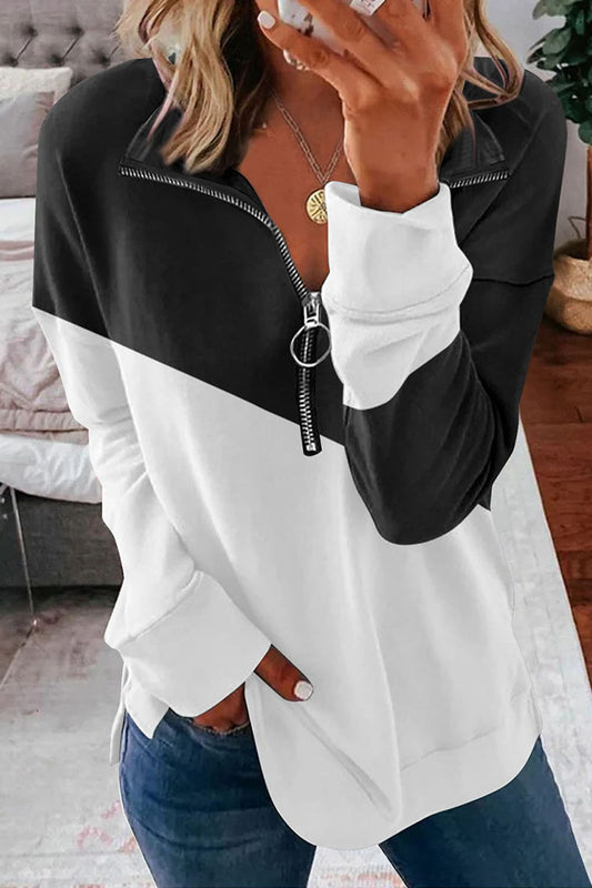 Contrast Zip-Up Collared Blouse