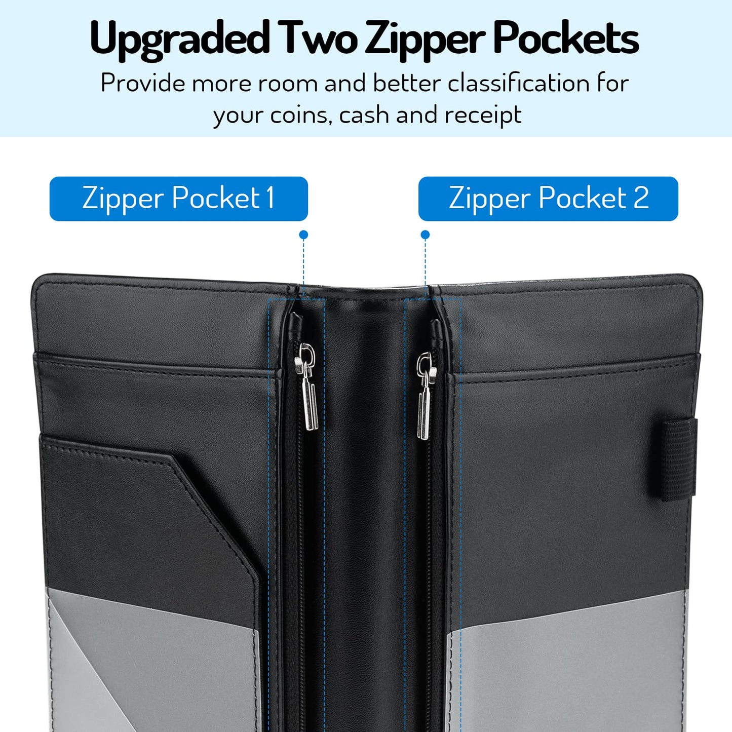 Marble Black Server Book with 2 Zipper Pocket